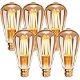 EXTRASTAR ST64 Vintage LED Light Bulbs 4W E27 Edison Screw, 40W Equivalent, 400LM, 2200K Warm White, Amber Retro Style Energy Saving Filament Decorative Bulbs, No Dimmable, Pack of 6