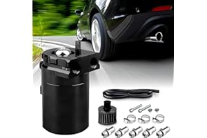 TOMALITHIC Oil Catch Can Auto, 300ml Aluminium Voiture Réservoir, Universel Séparateur Bidon Huile Voiture Air Filtre avec Filtre à Air, Tuyau et Autres Accessoires (Noir)
