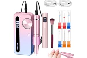 Atopskins Electric Nail Drill Kit 6 in 1 with Handheld U V Nail Lamp 35000 RPM Cordless Manicure Set for Acrylic Gel Tool 3000mAh Rechargeable Efile Nail Grinder Machine Professional LCD Display Pink