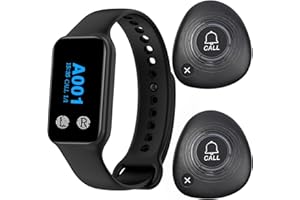 WNKRUN Sistema inalámbrico de Llamada de camareros para restaurantes, Oficina, Receptor de muñeca inalámbrico con 1 de Reloj Impermeable y 2 Botones de Llamada (200VT+M2)