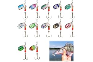 OIHCAZ Spinner Bait Set, 12 Piece Fishing Lures Set with Storage Case Multi Coloured Metal Fishing Spinners for Freshwater & Saltwater, Ideal for Rivers, Lakes, Coastal Waters Anglers)