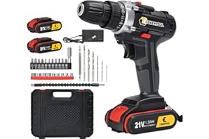 ESSGOO CONENTOOL Avvitatore a batteria 21V, 2x 1500mah batteria Trapano avvitatore batteria, Coppia massima 45 N.M Regolazione della coppia 25+1, tassellatore a batteria