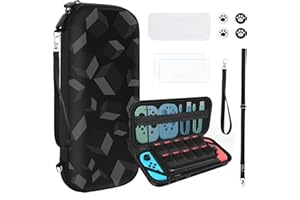 JYPS Switch Carrying Case for Switch OLED, Hard Shell Travel Protective Cover for Accessories Kit, Portable Protection Bundle Bag with TPU Cover, Adjustable Strap, Screen Protector(Black)