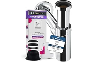 M. ROSENFELD HOME Sifon Lavabo de Baño Cromado 1 1/4 Pulgadas (32mm) de Acero 304 Extrafuertes y Latón Inoxidable - Diseño KRAFTEX Extensible - Sifón de Desague Lavabo con Tubo de Drenaje y Tapón de Olor