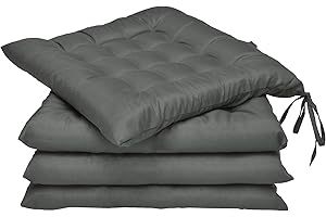 Beautissu Lea Set de 4 Cojines para Sillas de Jardin 40x40 cm con Lazos – Cojin de Asiento para Interior y Exterior con un Grosor de 5 cm – Cojín Antracita para Muebles de Jardín y Sillas