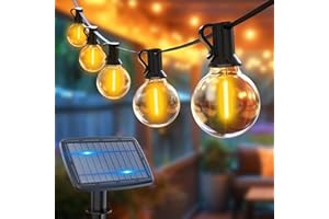 btfarm 36.5M Catena Luminosa Esterno Solare, G40 50+3 LED Filo Lampadine Luci Solari Esterno 5 Modalità, IP65 Impermeabile Lucine Esterni Energia Solare USB Ricaricabile per Giardino, Terrazzo