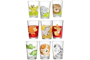 Ritzenhoff & Breker Kubki dziecięce z motywami, zestaw 9 sztuk, 205 ml, nadają się do mycia w zmywarce, zwierzęta z dżungli, zwierzęta leśne, wesołe zoo, kolorowe motywy zwierzęce