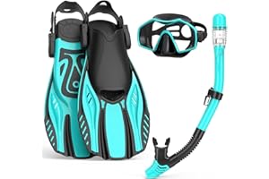 OTOWAVING Snorkel Set Adults with Flippers,Snorkel Mask with Adjustable Swim Fins,Dry Snorkel,Panoramic View Swimming Goggles Snorkelling Packages,Snorkeling Gear for Snorkeling Scuba Diving Swimming Travel