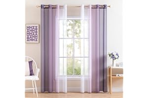 MIULEE Tende Voile in Poliestere Trasparenti Occhielli Sfumato per Soggiorno Camera da Letto Bagno Cucina Camera da Bambino Tenda Finestra Balcone Casa con 2 Pannelli 140X260CM Viola