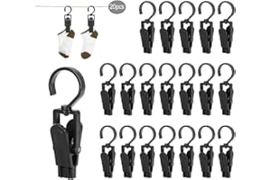 JEEZAO 20 Pièces Grosse Pinces à Linge,Clip de Brise-Vent, Plastique épingle, Peut Pivoter à 360 Degrés pour Serviettes Vêtement Draps Tapis,Rideau,Chapeau (Noir)