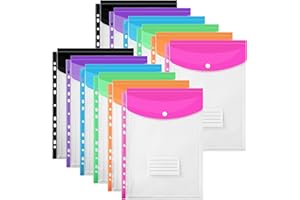 TOOELMON Dokumentenmappe A4, 12 Stück Premium Transparent Dokumententasche Kunststoff mit Druckknopf, Erweiterbare Wasserdicht Dokumenten Mappe, 6 Farben
