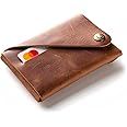 Crazy Horse Craft Slim Front Pocket Wallet, Minimalist Business Credit Card Holder for Men and Women, Top Grain Italian Leather Coin Pouch, Classic Brown