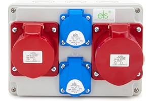 ELS Elektrotechnika Stromverteiler Wandverteiler 2x230V Schuko + 1x CEE 32A + 1x CEE 16A, Baustromverteiler für Innen/Außen, Werkstätten und Fabriken