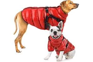 Woiil Dog Coat Jacket, Winter Dog Coat Waterproof with Harness Dog Warm Coat, Puppy Jacket Warm Padded Puffer Pet Windproof Dog Jacket Vest for Labrador and German Shepherds (X-Large, red)