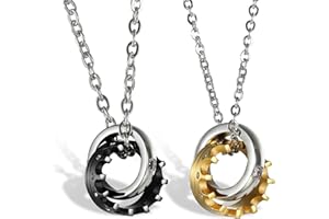 OIDEA Collana per Coppia Lovers Collana Acciaio Inox Pendente Anello Corona Imperiale Mosaico zircone Regalo San Valentino(1 Coppia),Colore a Scelta