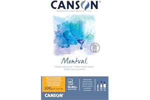 CANSON Montval, Carta per acquerelli, grana fine, 300 gsm, Foglio, 16 x 28,4 cm, Bianco naturale