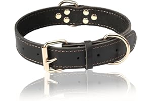 DAIHAQIKO Collare per cani in vera pelle, collare per cani resistente, collare largo per cani di piccola taglia, media taglia, grande taglia e extra large
