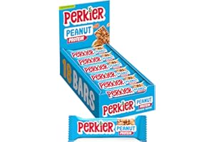 Perkier Peanut, 18 Bars, Vegan, Gluten Free, Protein, High Fibre, Lower Sugar Snack, Natural Ingredients, Lower Calorie, Healthy, No Palm Oil, Carbon Neutral, Recyclable Packaging