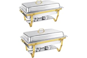 WENMILY Chafing Dish Buffet Set 9LGold[Robust und hochwertig],2pcs Edelstahl Warmhaltebehälter [Elegante Gold und Silberfarben] Speisenwärmer, Rechaud für Catering Buffet und Party