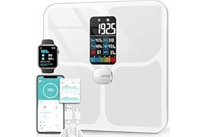 ABLEGRID Body Fat Scale,Digital Smart Bathroom Scale for Body Weight,Large LCD Display Screen,16 Body Composition Metrics BMI,Water Weigh,Heart Rate,Baby Mode,400lb,Rechargeable (White)