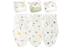 DRESHOW 3 Pack Newborn Swaddle Blanket with Hats Baby Swaddles Infant Adjustable Sleep Sack for 0-3 Months Girls Boys