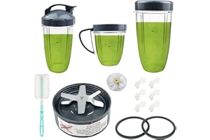 ‎FEILIFAN 14 Stück Mixer-Ersatzteile Extraktor Klinge und Tassen für NutriBullet 600w & 900w Serie, einschließlich Stoßdämpfer und Getriebe (1 Klinge + 3 Tassen + 1 Deckel)