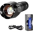 Red White Integrated LED Torch, 2 Color in 1 Zoomable Flashlight with Advanced Rechargeable Battery, Red Light for Fishing Hiking Camping Outdoor, 1000 Lumen White Light for Daily Use