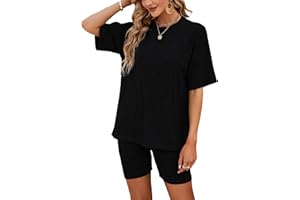 NIUDAU Zweiteiler Damen Freizeit Set Loungewear Set Einfarbig Oversize Shirt + High Waist Sporthose Sleepwear Hausanzug Sets