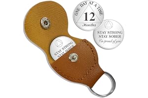 ATSKNSK Moneda de sobriedad de 1 mes un día a la vez con chips AA y medallones con llavero de piel sintética, regalos de sobriedad para celebrar la recuperación anónima de alcohólicos