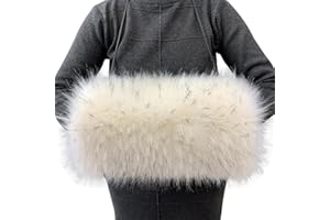 SURAKEY Faux Fur Hand Muffs Women Winter Warmer Fuzzy Pouch Furry Plush Arms Warmer Thickened Muffler Wedding Girl Kids Elegant Luxury Chic Fashion Party Festival Activity (White with Black)