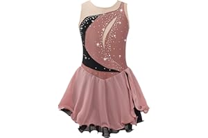 Doomiva Mädchen Eiskunstlaufkleid Ärmellose Rollschuhkleid Glitzer Tanzkleid mit Pailletten Patchwork Ballettkleid Ballett Trikotanzug