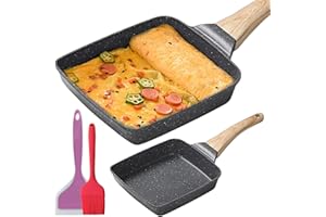 LEKEFETO Padella per Omelette Giapponese, Padella Tamagoyaki con Spatola in Silicone e Pennello, Antiaderente Padella Rettangolare per Frittate Giapponesi, per Tutti i Tipi di Fornelli, Nero