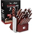 19-Piece Kitchen Knife Sets With Block - Best German Forged Stainless Steel Knife Sets for Kitchen with Wooden Block, Professional Use, Paring, Chef, Carving & 8 Steak Knives, Knife Sharpener & Shears