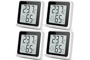 Hygrometer Thermometer Innen Digital Vaikby 4 Stück- Luftfeuchtigkeitsmesser & Raumthermometer, Hohe Präzision, Einfach abzulesen, Energiesparend, für Innenräume wie Wohnzimmer, Schlafzimmer, Büro