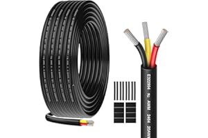 HULUWA Câble électrique 20AWG 3 x 0,52mm² UL2464-10 mètres -Câble 3 conducteurs en cuivre étamé -300V- Idéal pour éclairage LED automobile,éclairage domestique et appareils extérieurs