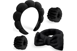 DRESHOW Spa Fascia per Capelli da Donna per il Lavaggio del Viso Set di Polsini Spugna Morbida Terry Panno Trucco Skincare Fascia Antiscivolo per Donna Ragazze 4 Pezzi