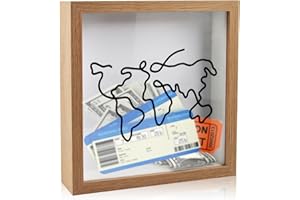 Binggunyo Marco de Fotos Multifunción, Hucha Personalizada, Caja de Almacenamiento de Aventuras, 3D Marco de Fotos, Hucha de Dinero Viaje, Caja de Sombra de Ticket, Regalar Di (Madera)