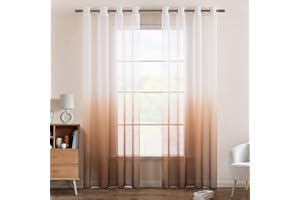 EMEMA Voile Tende Trasparenti con Occhielli Sfumato per Soggiorno Verticale Tenda per Finestra per Soggiorno e Camera da Letto 2 Pannelli 140 x 245 CM Marrone