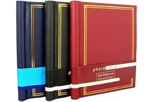 Star Online Self-Adhesive Photo Albums with 20 Sheets/40 Sides each, Black/Red/Blue, Large, Pack of 3