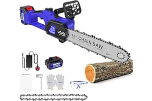 VICKYHOME 12inch Hand Chainsaw 600W Cordless Power Saws, 21000Rpm Electric Hand Saw Cordless Pruning Saw Tree Cutting Saw, 4000MAH Rechargeable Battery, Fast Charger, Auto-Tension and Anti-Vibration