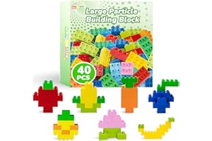 Mirthben Lot de 40 grands blocs de construction, 2 formes et 8 couleurs, compatibles avec Duplo et toutes les grandes marques, jouets de construction colorés pour enfants à partir de 3 ans