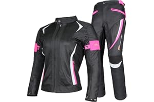 YuanDiann Damen Motorradkombi 2-teiliges Set mit Protektoren Motorradhose & Motorradjake Wasserdicht Reflektierend Textil Motorradbekleidung Motorcross Schutz Jacke und Hose