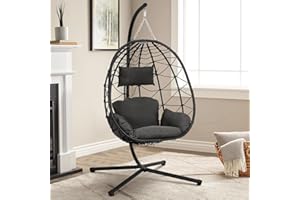 Warmiehomy Egg Chair Hanging Chair with Stand Garden Foldable Swing Chair with Cushion Rattan Hanging Egg Chairs for Indoor Outdoor Hammock Chair With Frame for Patio, Balcony