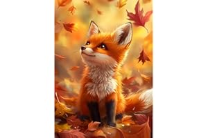 Bowetile DIY Diamond Painting Renard Mignon, Kits de Peinture Diamant Animaux pour Adultes, Tableaux Brodés Strass de Feuilles d'Automne pour Débutants, Décoration Murale pour la Maison 30x40 cm