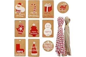 SECALIFE Christmas Tags, 100 PCS Kraft Paper Tag for Christmas, Brown Craft Hanging Tags with String, Brown Kraft Paper Stickers for Xmas Wedding Birthday