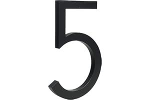 HASWARE Floating House Number 6 inch Stylish Door Numbers Alphabet Plaque Street Home Address Numerals (Black, 5)