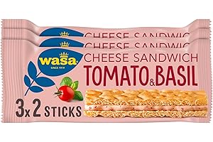 ‎WASA Wasa Knäckebrot Sandwich Käse, Tomate & Basilikum Multipack (8 x 120 g je 3x40g) | Der Knäckebrot-Snack für jeden Geschmack, perfekt für unterwegs