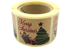 MD LABELS Pegatinas navideñas en papel KRAFT, pegatinas navideñas para regalos, etiquetas Merry Christmas, autoadhesiva (ÁRBOL DE NAVIDAD, 35x40 mm) 200 piezas