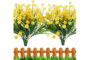 Leixi Artificial Flowers, 6pcs Fake Outdoor UV Resistant Plants Faux Plastic Greenery Shrubs Indoor Outside Hanging Planter Home Kitchen Office Wedding Garden Decor (Yellow)