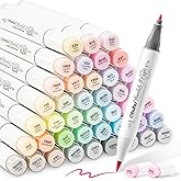Ohuhu Pastel Markers Brush Tip, Alcohol-Based Markers Double Tipped Artist Art Markers for Sketch Adults' Coloring Illustrati